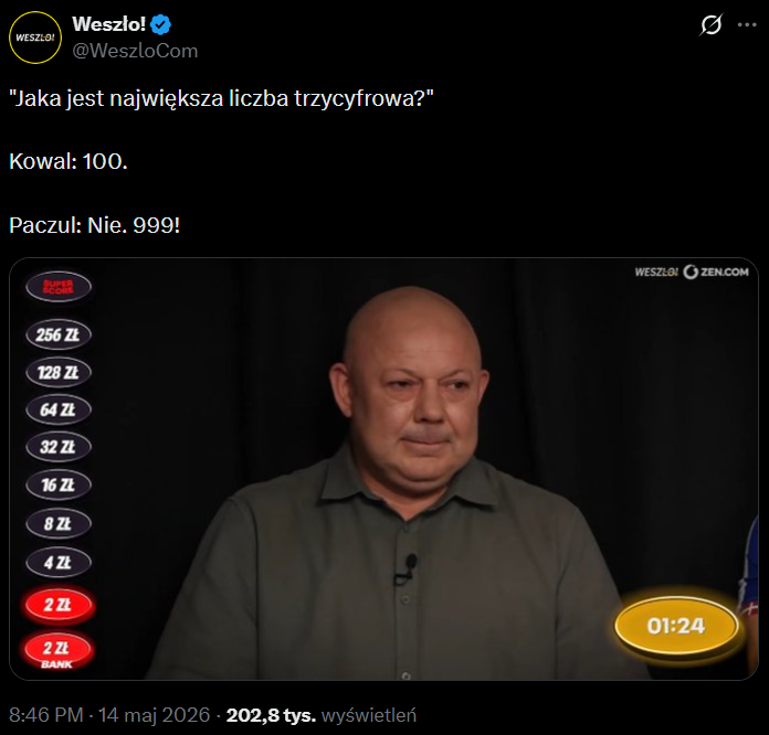 ODPOWIEDŹ Kowala na pytanie o NAJWIĘKSZĄ LICZBĘ TRZYCYFROWĄ xD